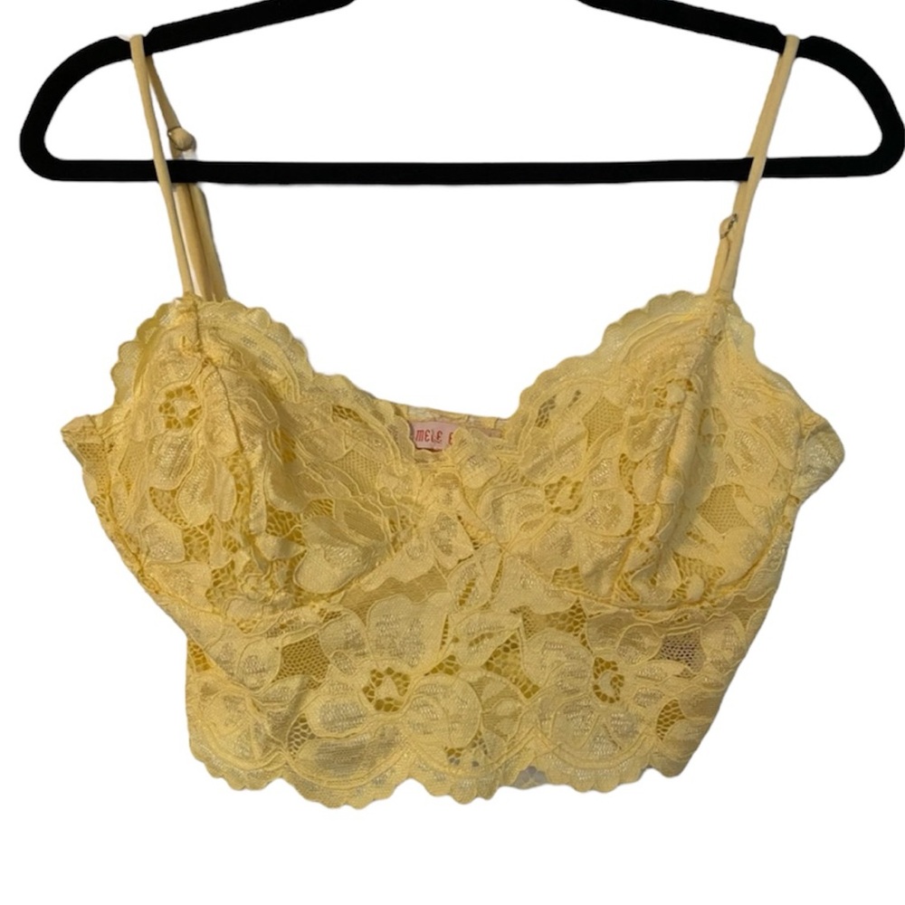 Yellow lace crop cami tank top